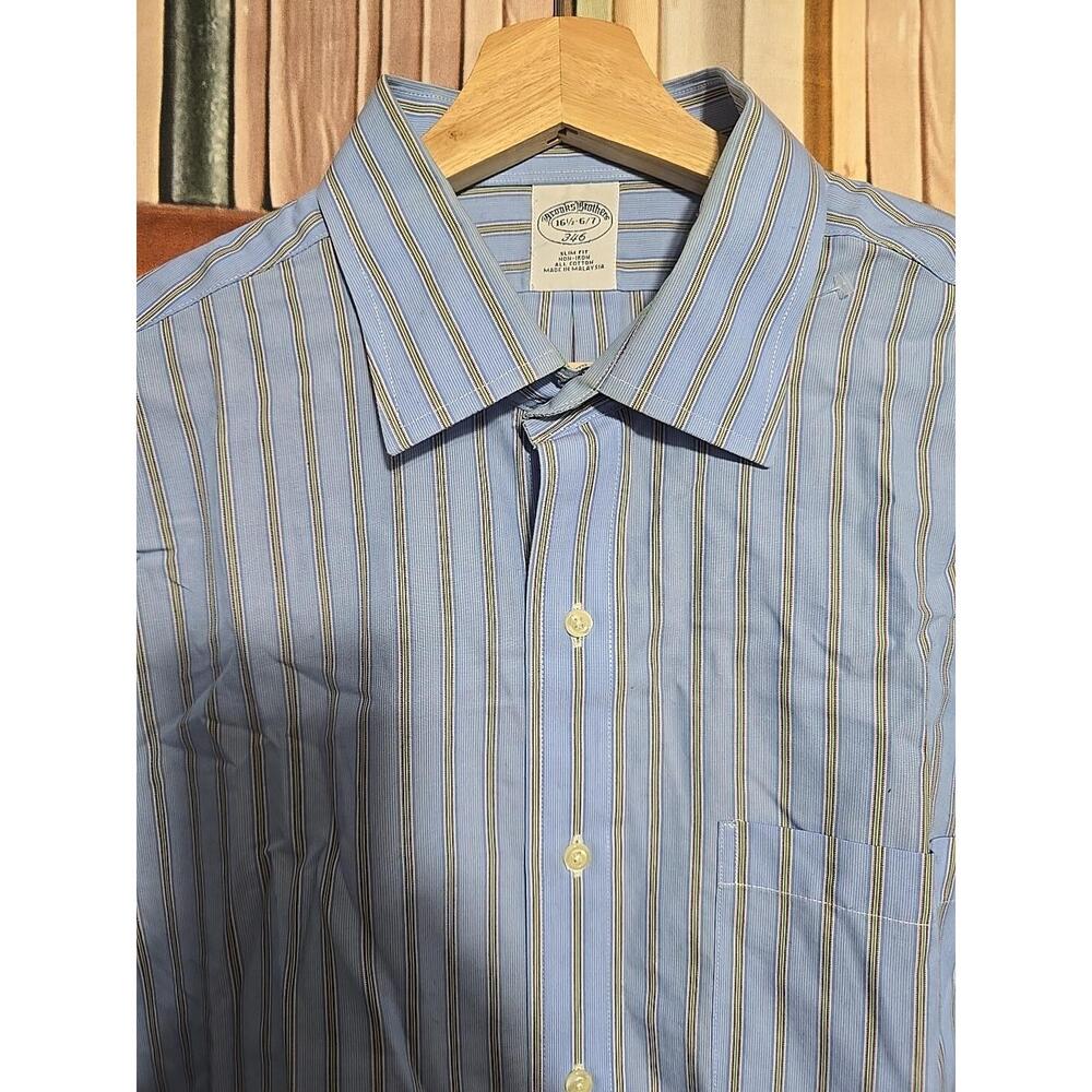 Brooks Brothers 346 Mens Button Up Long Sleeve Shirt Blue 16 1/2-6/7